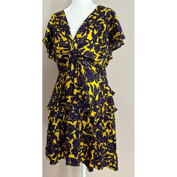 A.L.C. Viera Twist Front Mini Dress in Silk Size 6 Purple and Yellow Florals - Picture 5 of 15